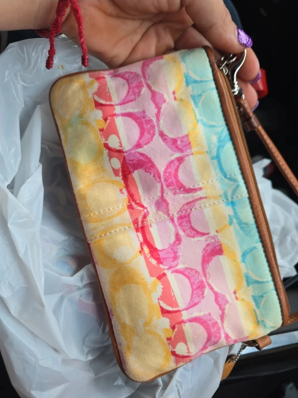 Coach Multicolor Signature Crossbody Wristlet with Leather Trim